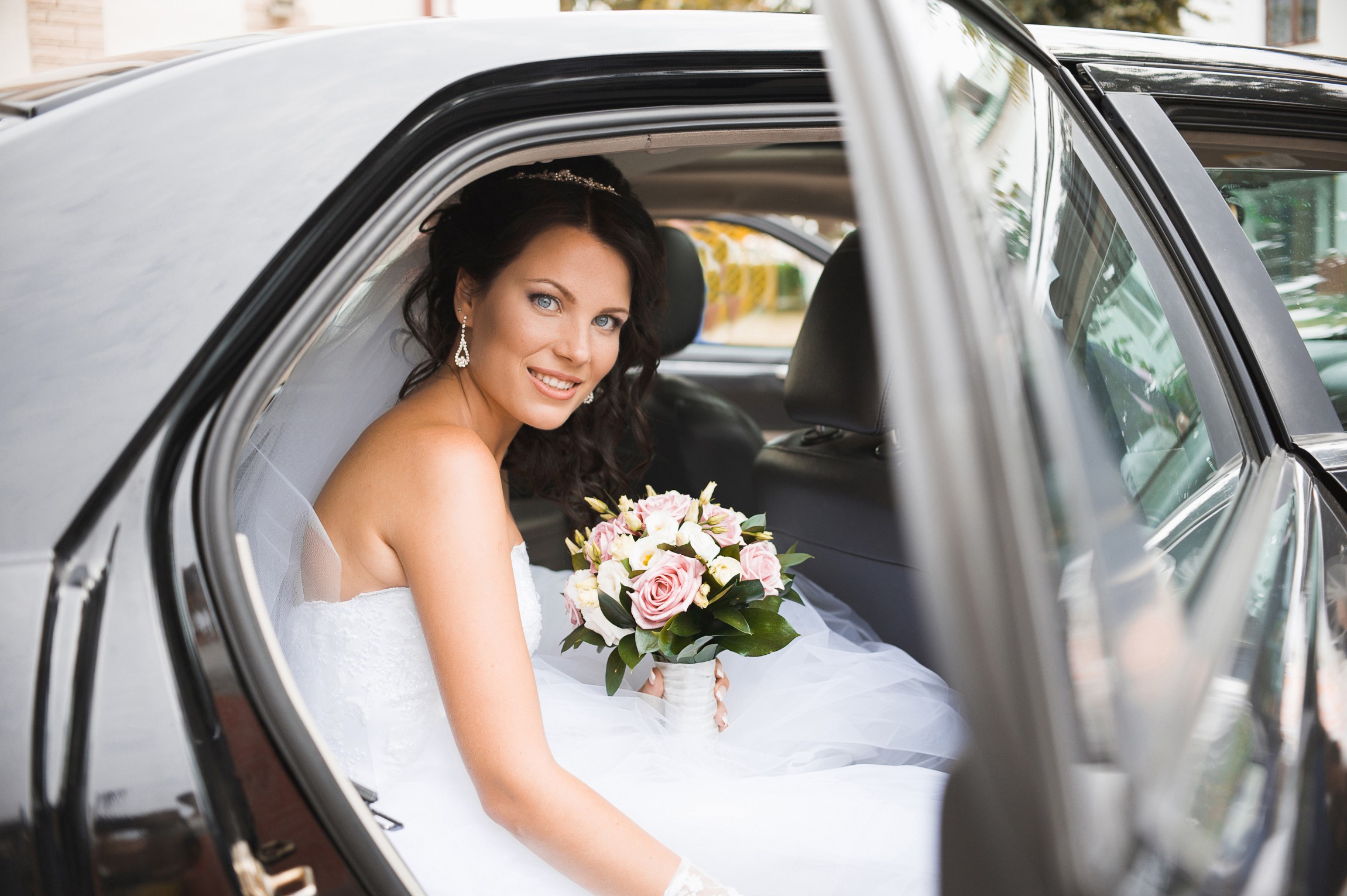 bride inside of limo